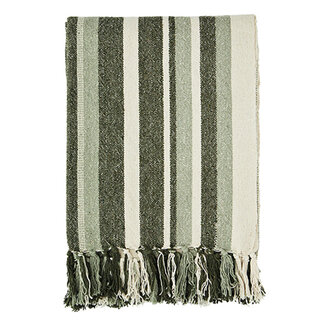 Madam Stoltz Recycled cotton throw Off white, dark green, sage