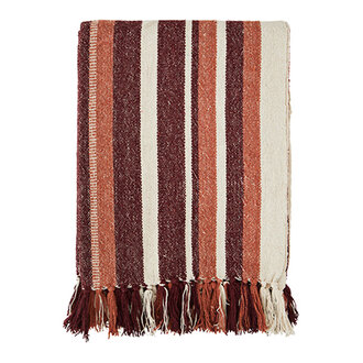 Madam Stoltz Recycled cotton throw Off white, orange, ruby wine Madam Stoltz Recycled cotton throw Off white, orange, ruby wine
