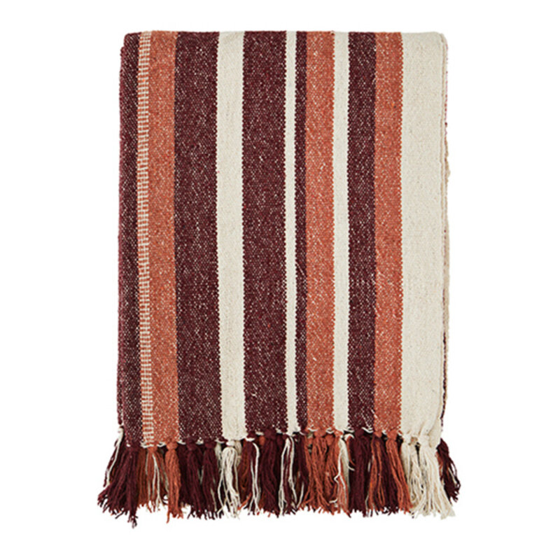 Madam Stoltz-collectie Madam Stoltz Recycled cotton throw Off white, orange, ruby wine Off white, orange, ruby wine