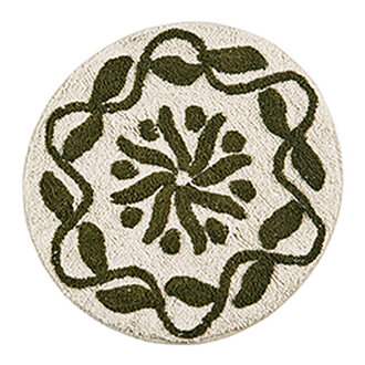 Madam Stoltz Round tufted bath mat Dark green, off white