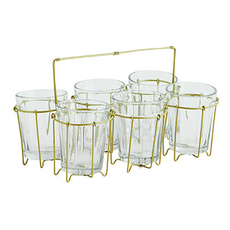 Madam Stoltz Iron rack w/ drinking glass Ant.brass, clear