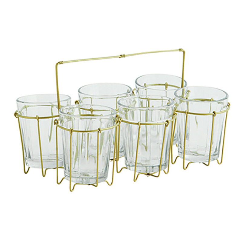 Madam Stoltz-collectie Madam Stoltz Iron rack w/ drinking glass Ant.brass, clear Ant.brass, clear