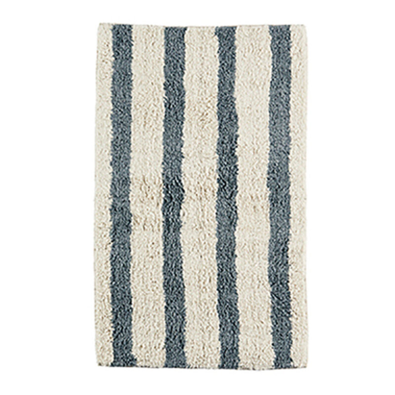 Madam Stoltz-collectie  Gestreepte badmat Dusty blue, off white