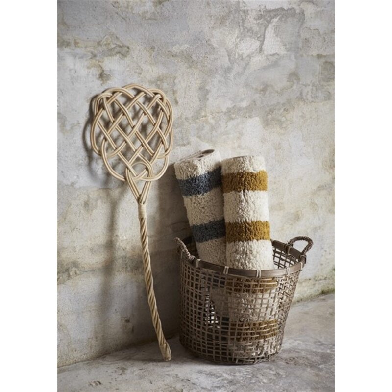 Madam Stoltz-collectie  Gestreepte badmat Dusty blue, off white