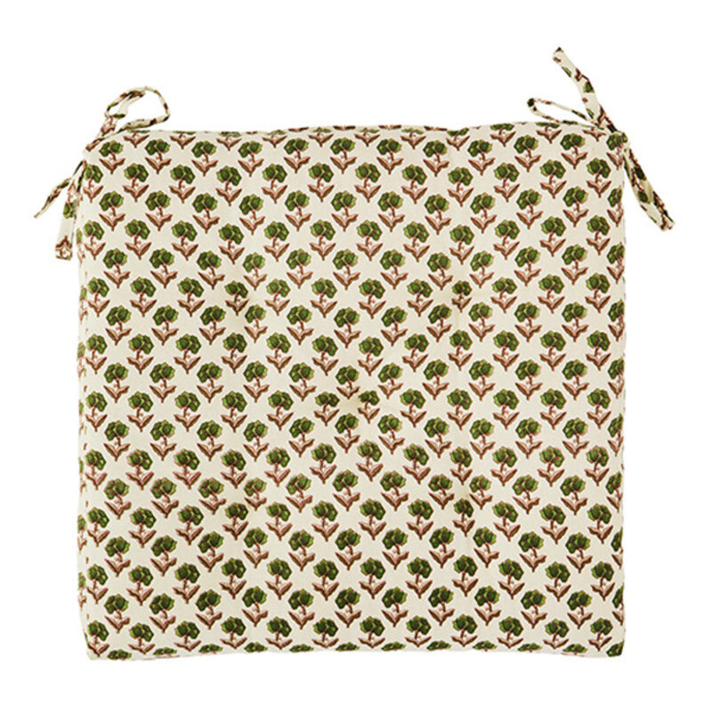 Madam Stoltz-collectie  Bedrukte katoenen stoelkussen off white, groen, bordeaux