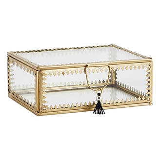 Madam Stoltz Glass box w/ tassel Clear, gold