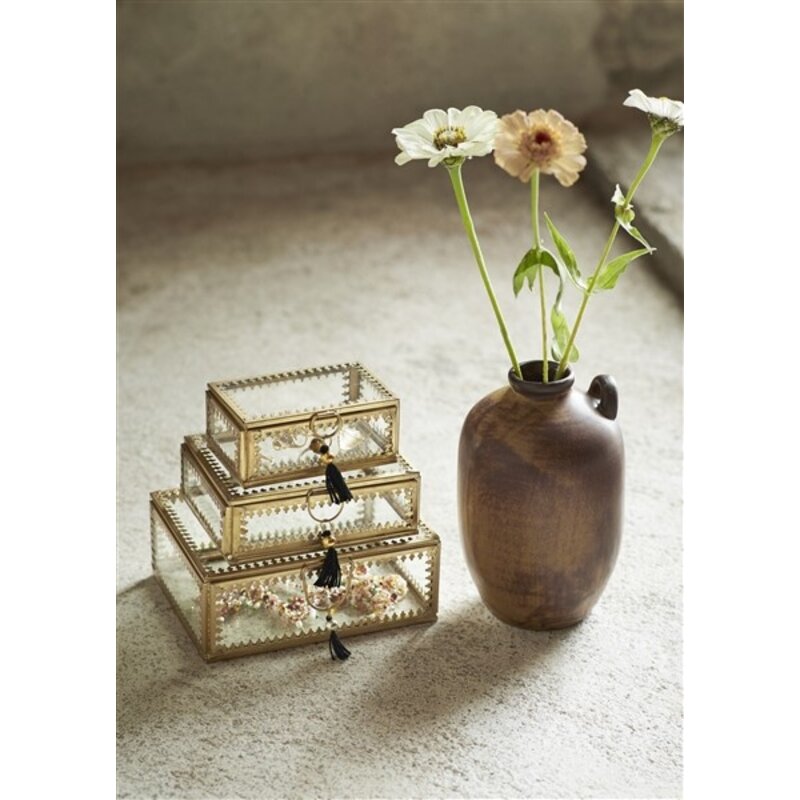 Madam Stoltz-collectie Madam Stoltz Glass box w/ tassel Clear, gold Clear, gold