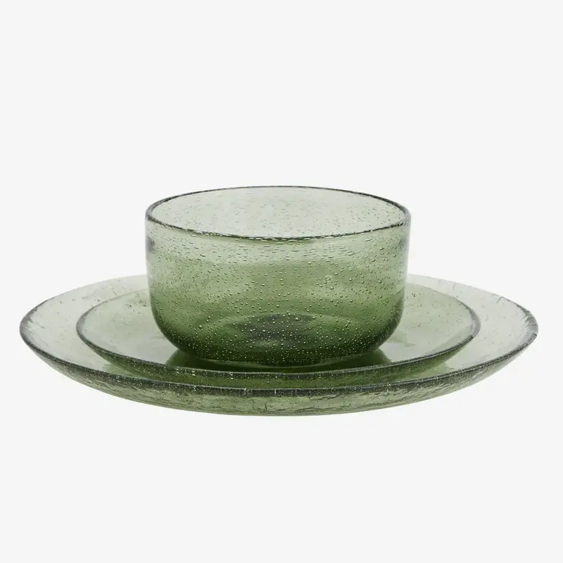 Madam Stoltz-collectie Madam Stoltz Coloured glass dinner plate Green Green