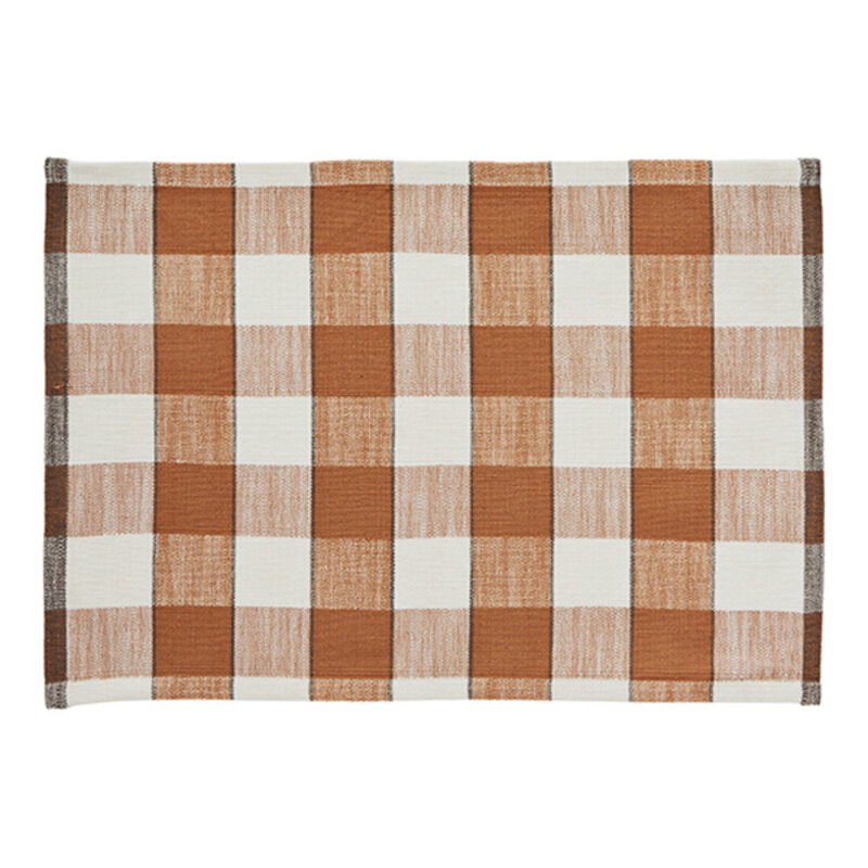 Madam Stoltz-collectie Madam Stoltz Checked cotton placemat Burnt orange, off white, iron Burnt orange, off white, iron