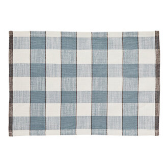 Madam Stoltz Checked cotton placemat Dusty blue, off white, iron