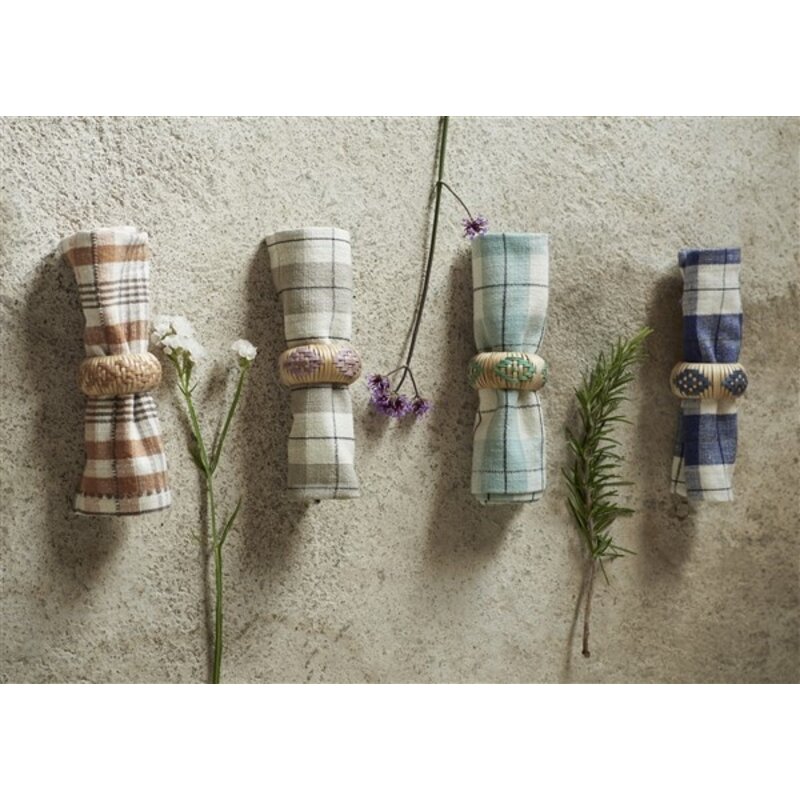 Madam Stoltz-collectie Madam Stoltz Checked cotton napkin Burnt orange, off white, iron Burnt orange, off white, iron