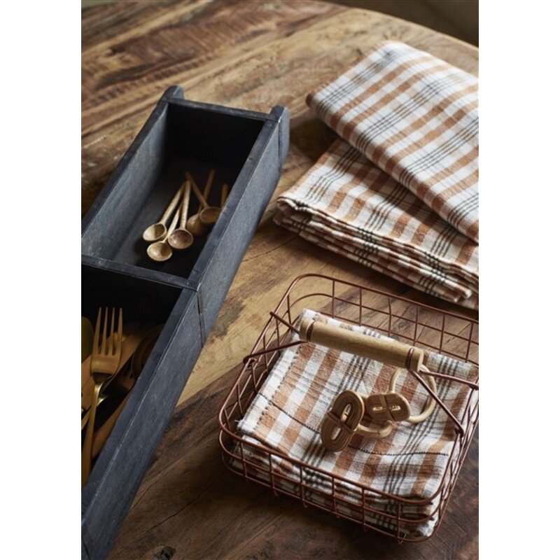 Madam Stoltz-collectie Madam Stoltz Checked cotton napkin Burnt orange, off white, iron Burnt orange, off white, iron