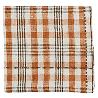 Madam Stoltz Checked cotton napkin Burnt orange, off white, iron