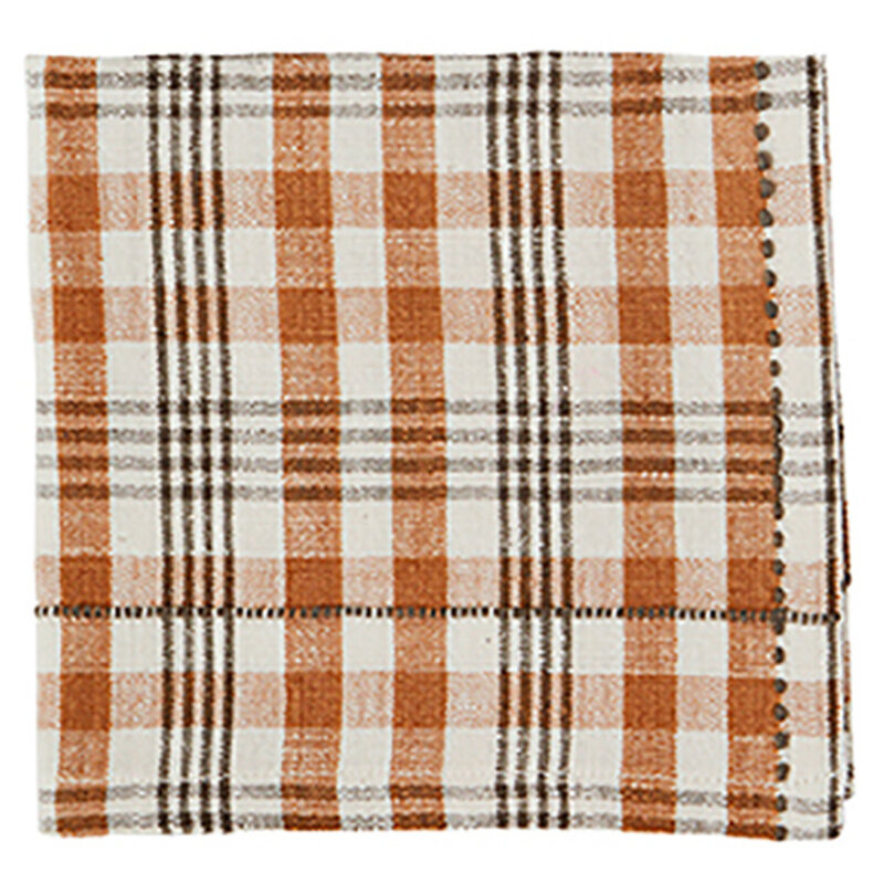 Madam Stoltz-collectie Madam Stoltz Checked cotton napkin Burnt orange, off white, iron Burnt orange, off white, iron