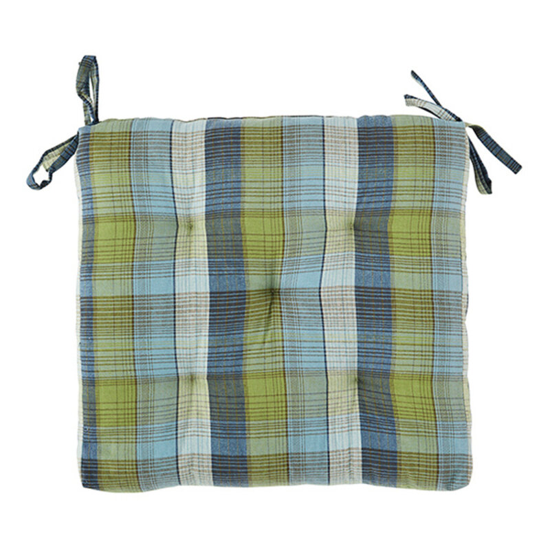 Madam Stoltz-collectie Checked woven cotton chair pad blue, green