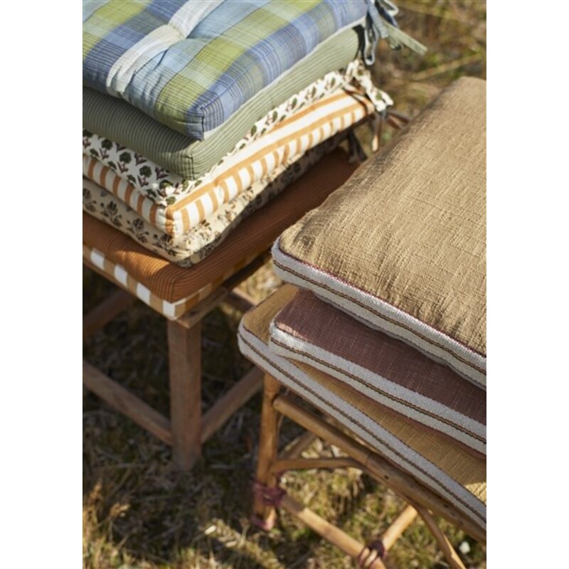 Madam Stoltz-collectie Checked woven cotton chair pad  mustard, white