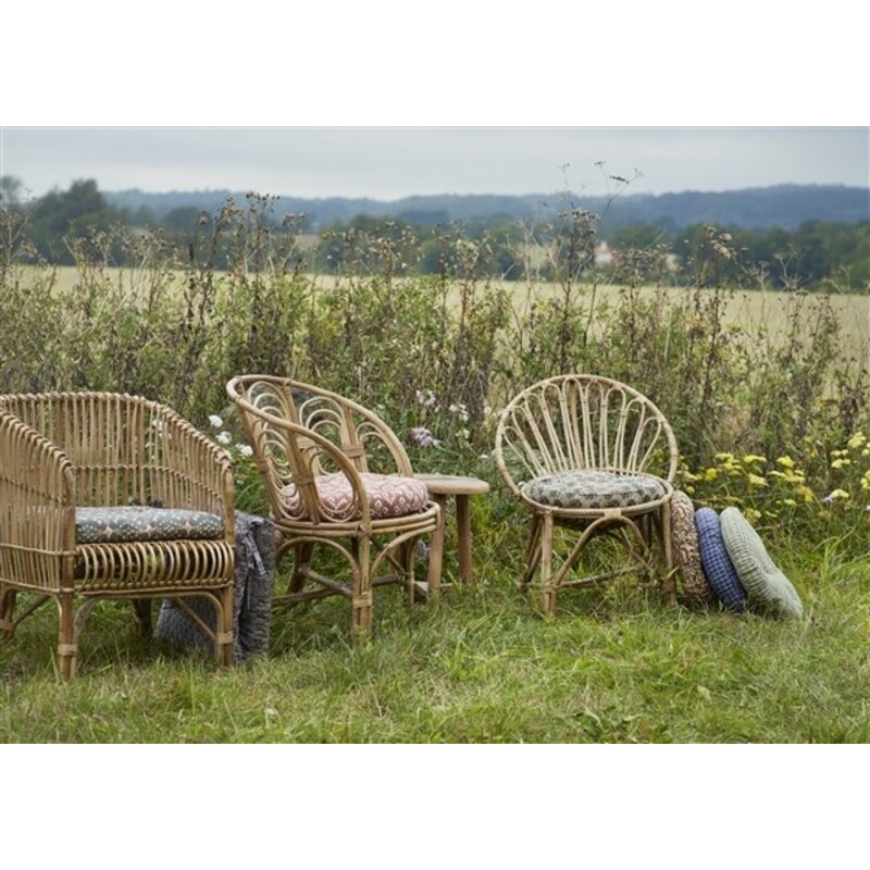 Madam Stoltz-collectie Rond geruit geweven stoelkussen blauw, grijs, wit