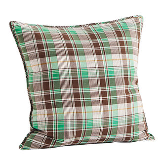Madam Stoltz Checked woven cushion cover, Brown, green, white
