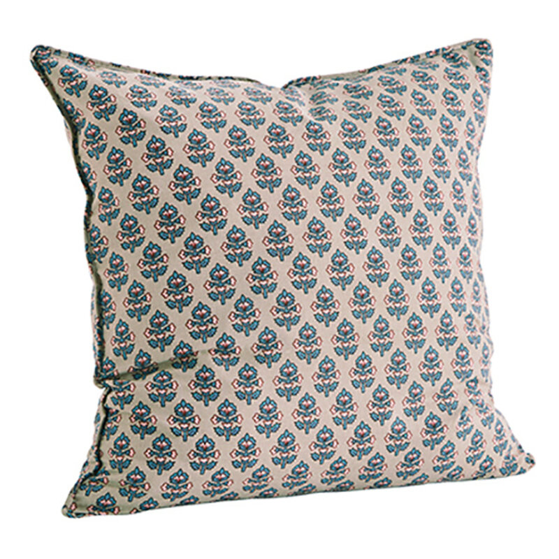 Madam Stoltz-collectie Kussenhoes met print Taupe, aqua, roze