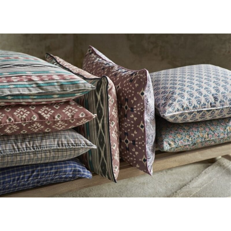 Madam Stoltz-collectie Kussenhoes met print Taupe, aqua, roze