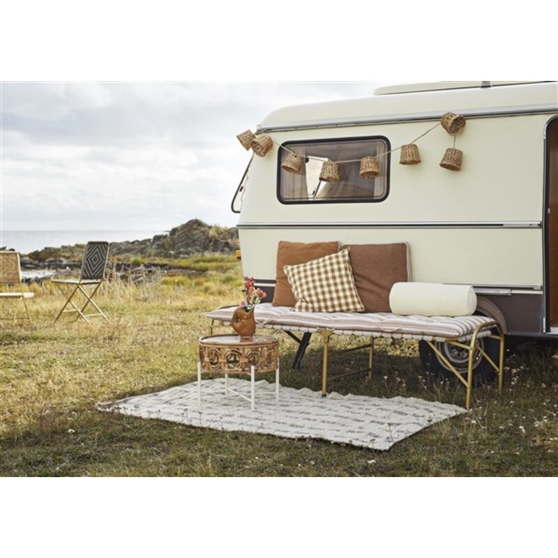 Madam Stoltz-collectie Checked woven cushion cover, Mustard, white