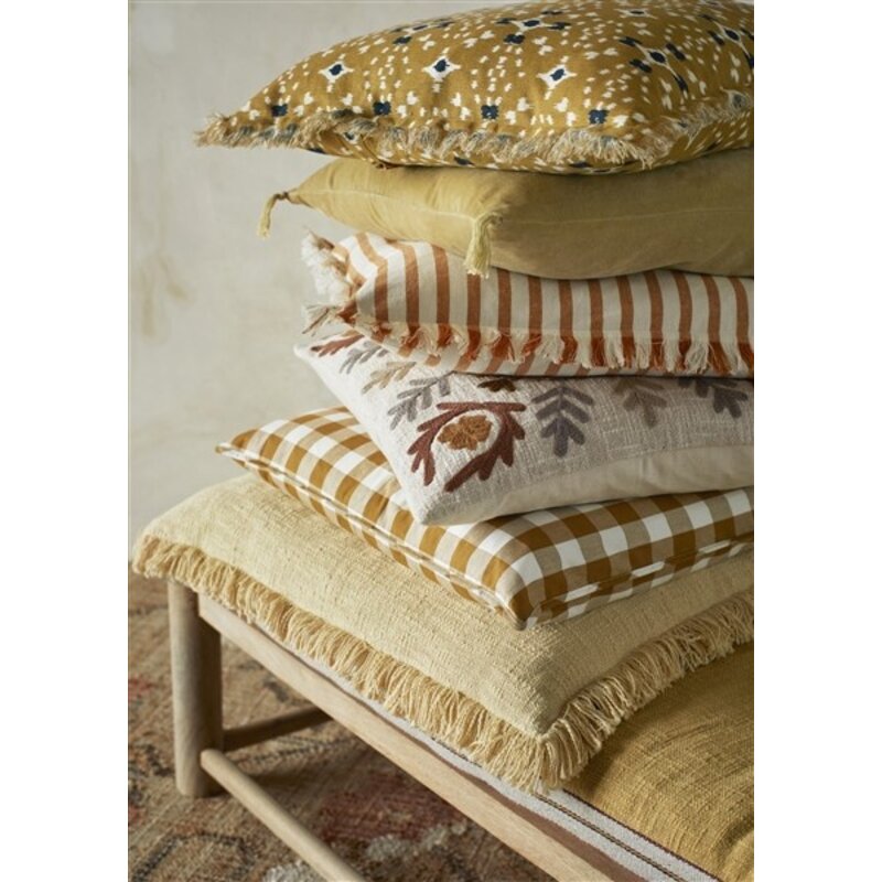 Madam Stoltz-collectie Checked woven cushion cover, Mustard, white