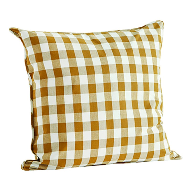 Madam Stoltz-collectie Checked woven cushion cover, Mustard, white