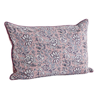 Madam Stoltz Double-sided cushion cover, Dusty lilac, off white, dark blue, dusty rose