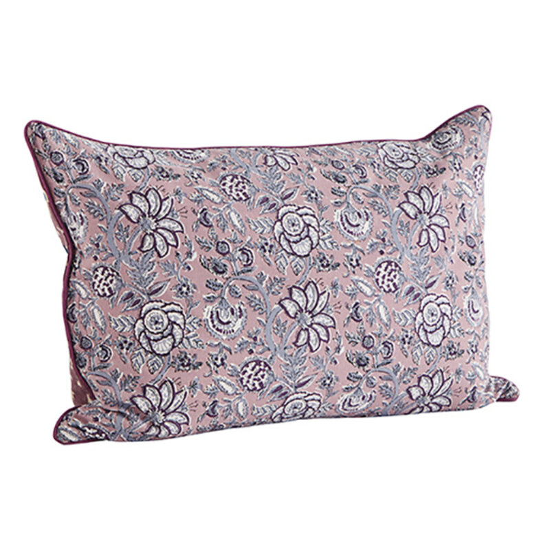 Madam Stoltz-collectie Double-sided cushion cover, Dusty lilac, off white, dark blue, dusty rose