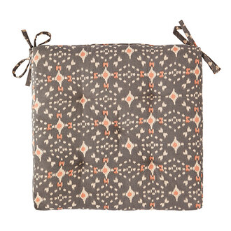 Madam Stoltz Printed cotton chair pad, Grey, ecru, coral