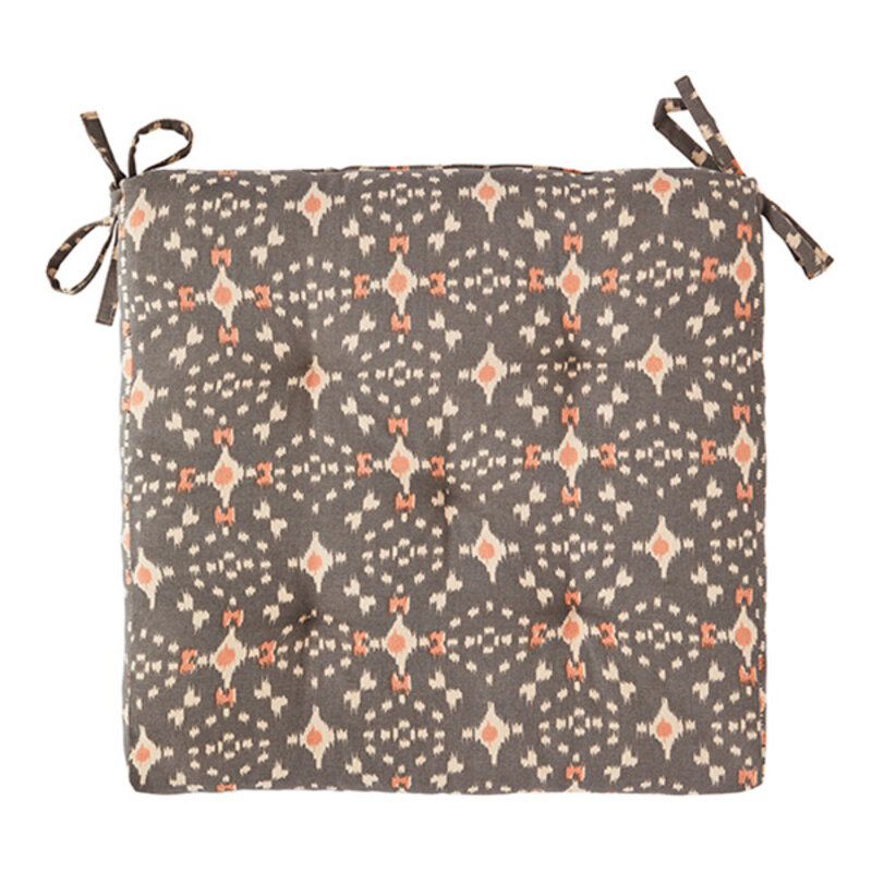 Madam Stoltz-collectie Printed cotton chair pad, Grey, ecru, coral