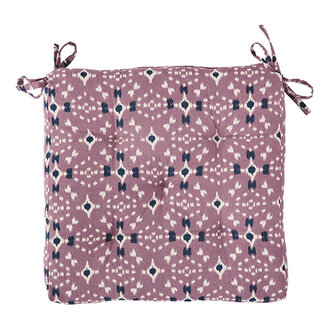 Madam Stoltz Printed cotton chair pad, Dusty lilac, off white, dark blue