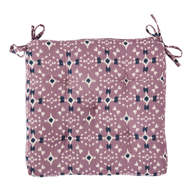 Madam Stoltz-collectie Printed cotton chair pad, Dusty lilac, off white, dark blue