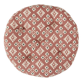 Madam Stoltz Round cotton chair pad, Old rose, ecru, anthracite