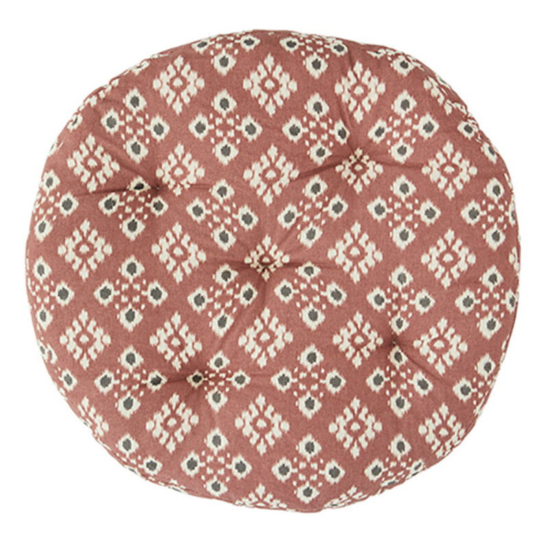 Madam Stoltz-collectie Round cotton chair pad, Old rose, ecru, anthracite