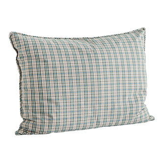 Madam Stoltz Checked woven cushion cover, Stone, blue, off white, bordeaux