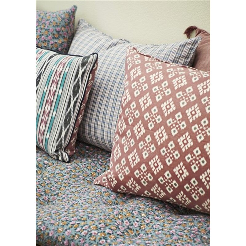Madam Stoltz-collectie Checked woven cushion cover, Stone, blue, off white, bordeaux