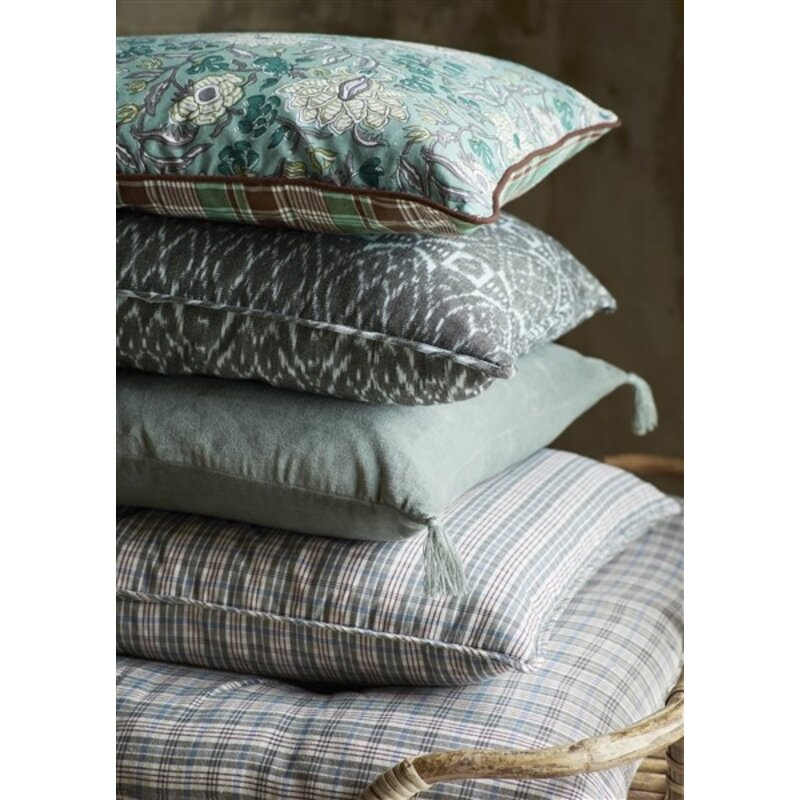 Madam Stoltz-collectie Checked woven cushion cover, Stone, blue, off white, bordeaux