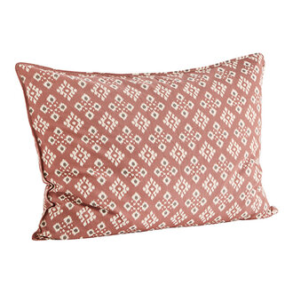 Madam Stoltz Kussenhoes met print, Oudroze, ecru, antraciet