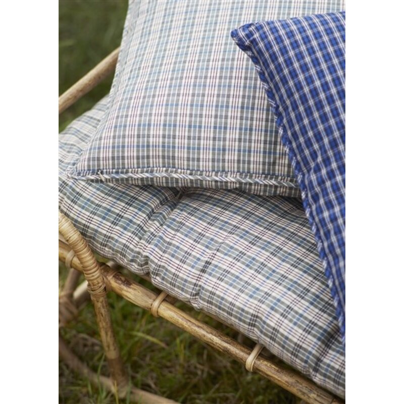 Madam Stoltz-collectie Geruite geweven kussenhoes, Blauw, grijs, wit