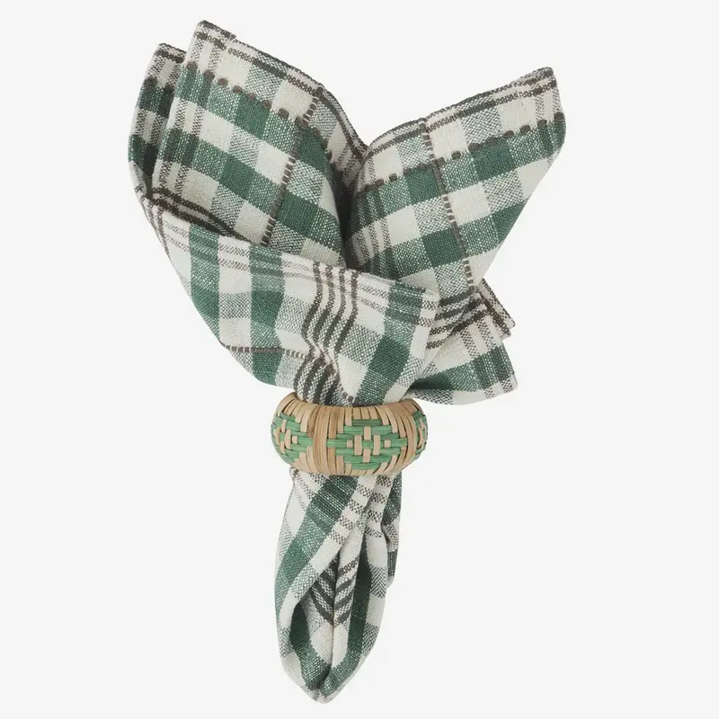 Madam Stoltz-collectie  servet - set v. 4 - geruit katoen Groen, off white, bruin