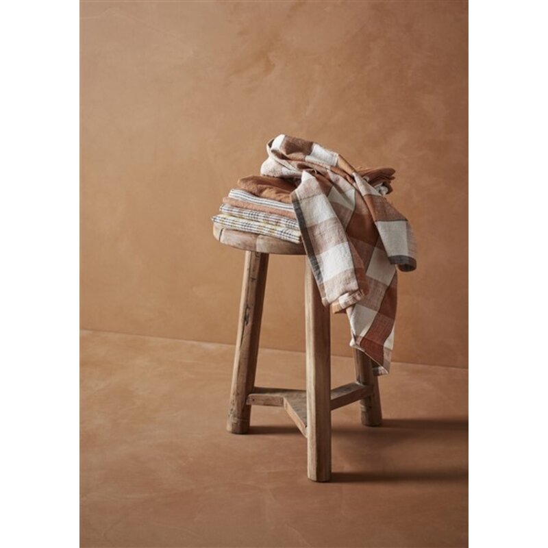 Madam Stoltz-collectie Madam Stoltz Checked kitchen towel Burnt orange, off white, iron Burnt orange, off white, iron