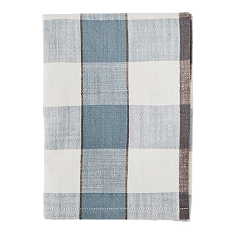Madam Stoltz-collectie  Geruite theedoek Dusty blue, off white, bruin