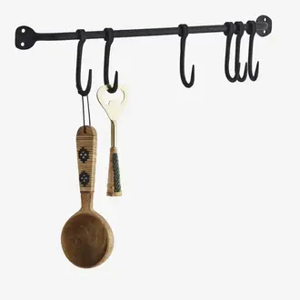 Madam Stoltz Iron wall rack w/ hooks, Black