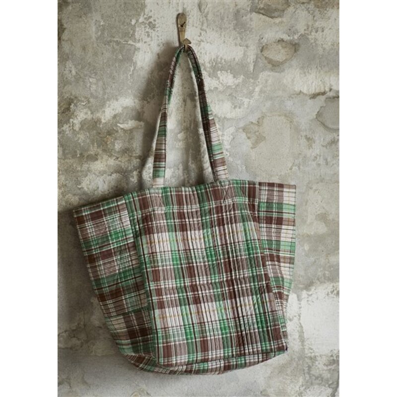 Madam Stoltz-collectie Checked quilted bag, Brown, green, white, yellow