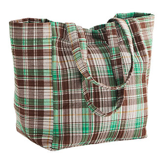 Madam Stoltz Checked quilted bag, Brown, green, white, yellow