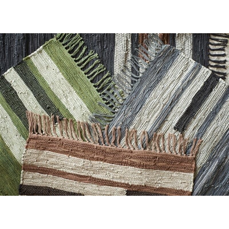 Madam Stoltz-collectie Leather rag rug, Black, light grey, brown