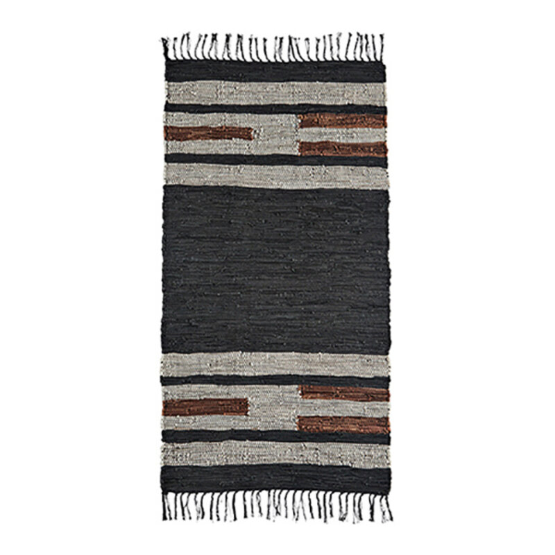 Madam Stoltz-collectie Leather rag rug, Black, light grey, brown