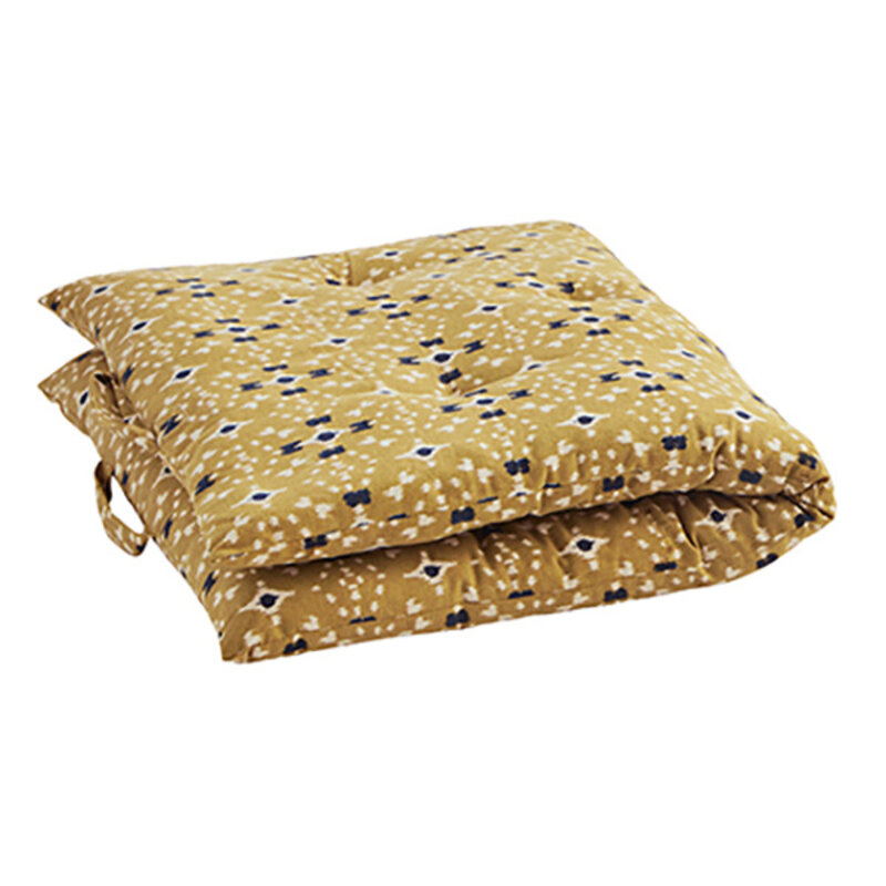 Madam Stoltz-collectie Printed cotton mattress, Mustard, off white, dark blue