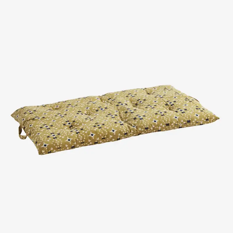 Madam Stoltz-collectie Printed cotton mattress, Mustard, off white, dark blue